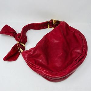 Badgley Mischka Red Glazed Leather Hobo Shoulder Bag Red